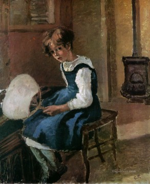 boy holding a flute Painting - jeanne holding a fan Camille Pissarro